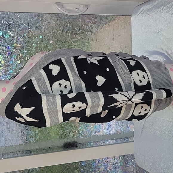 RARE Vintage Holiday Cardigan Knit Skull Snowflake Sweater Button Up SZ:XS - Picture 5 of 13